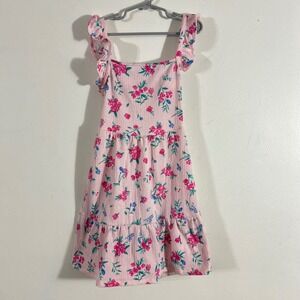 btween Floral Tiered Sundress Kids Size 6X Pink Ruffle Back Cutout